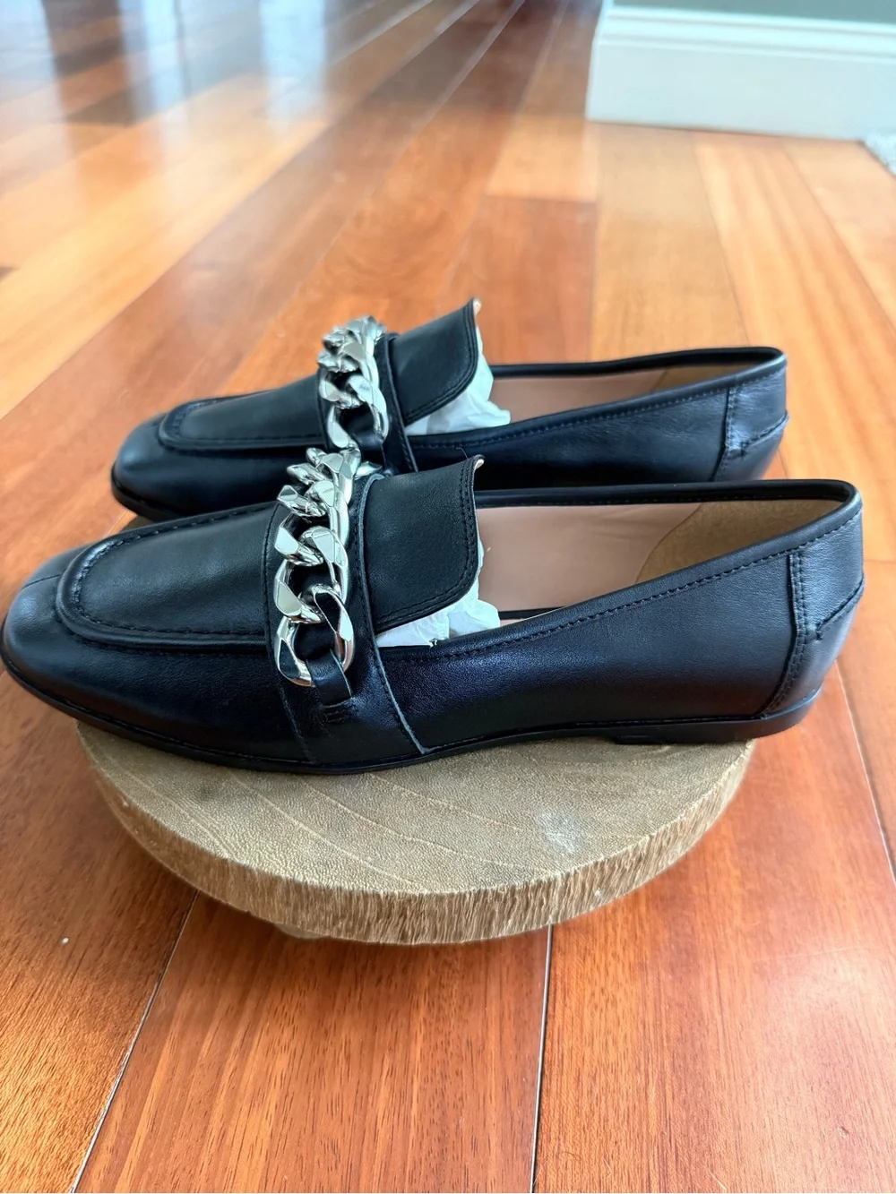 L.Paolo Metz-L Black Nappa Calf Leather Chain Loafers Size 7.5 — NIB